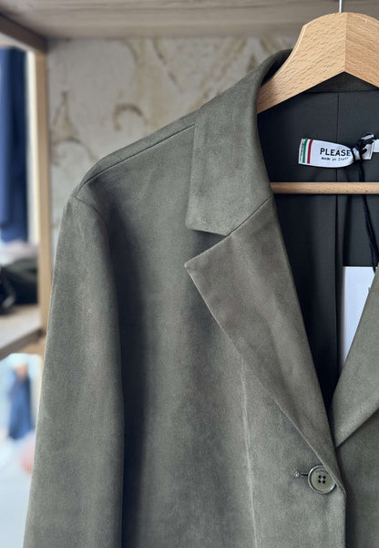 PLEASE - Giacca Monopetto Finto Dainetto Militare