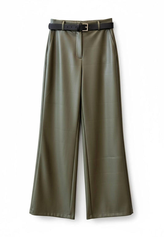 MOTEL - Pantalone A Palazzo Ecopelle Verde