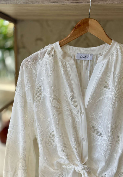 MOTEL - Camicia Righe Ricamo Bianco