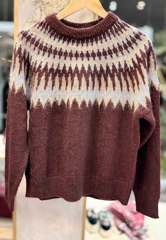 MOTEL - Maglione Girocollo Jacquard Bordeaux