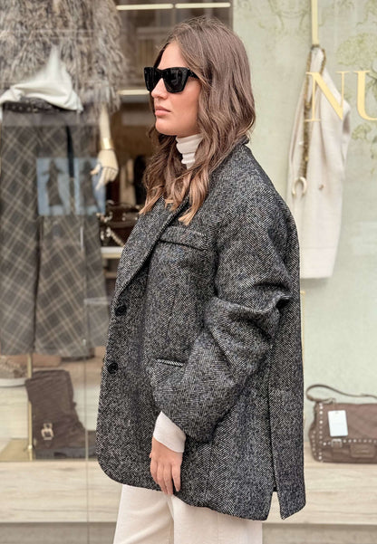 MARYLEY - Cappotto Corto Spinato Nero