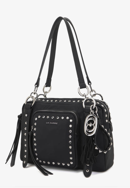 LA CARRIE - Borsa A Spalla Dark Nylon Borchie Nero