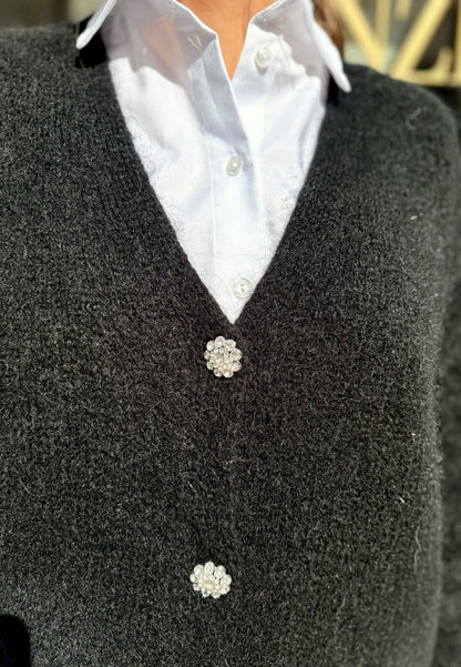 NUNZIA - Cardigan In Mohair Gioiello Nero