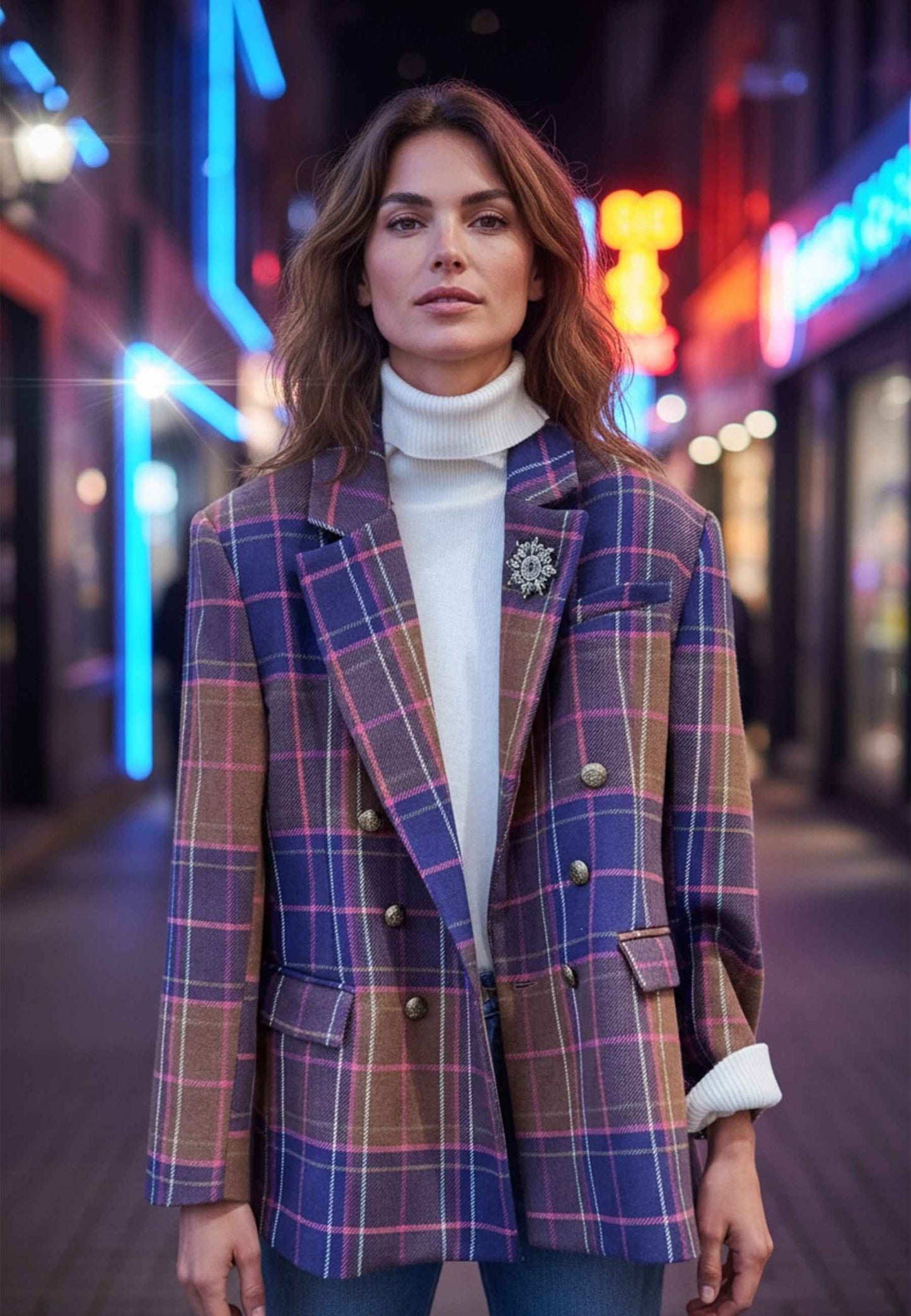 MOTEL - Blazer Check E Spilla Viola Fuxia