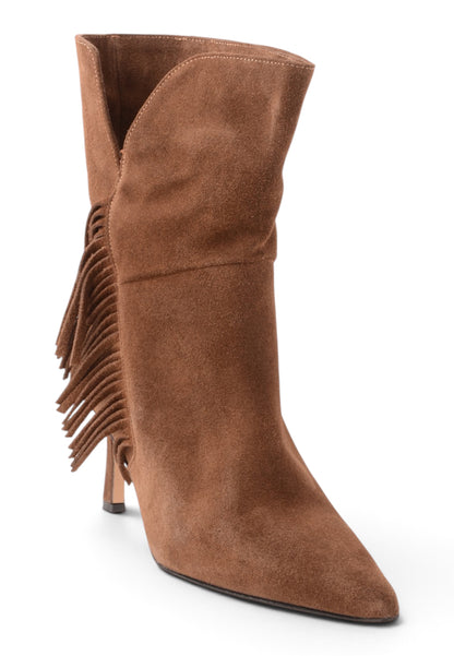 DIVINE FOLLIE - Stivaletto Con Frange e Tacco Stiletto Tabacco