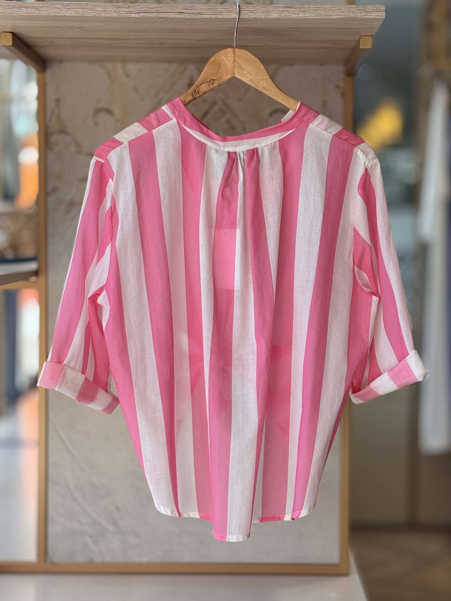 MOTEL - Camicia A Righe Panna/Rosa