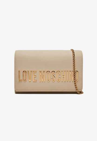 LOVE MOSCHINO – Elfenbeinfarbene Umhängetasche mit Schriftzug