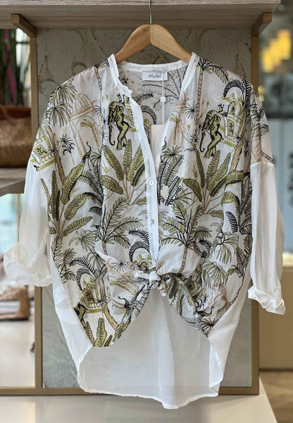 MOTEL - Camicia Ricamo Palme Bianco
