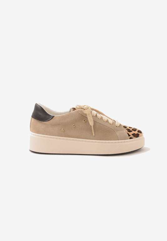 DIVINE FOLLIE - Sneakers Camoscio Leopardato Beige
