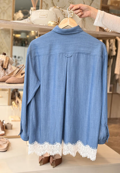 MINERVA - Camicia Manica Lunga Pizzo Chambrie