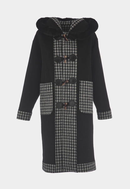 ALEX MAX - Reverse Vichy Coat With Hood Black