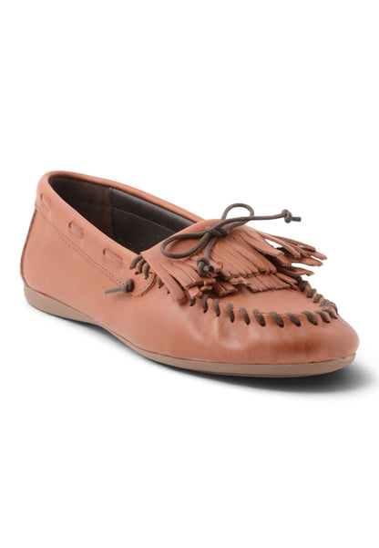 DIVINE FOLLIE - Mocassino Con Frangia e Laccetto Castagno
