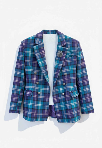 MOTEL - Blazer Check E Spilla Viola Turchese