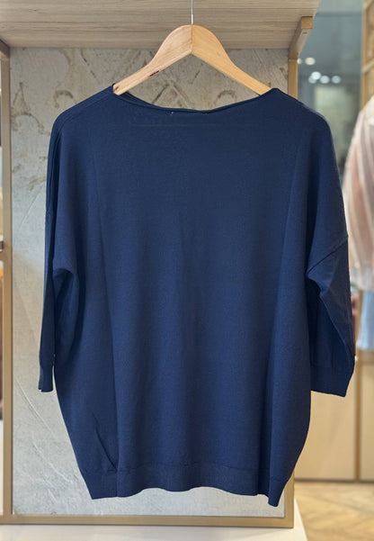 SUSY STAR CURVY - Maglia Fluida Girocollo Blu