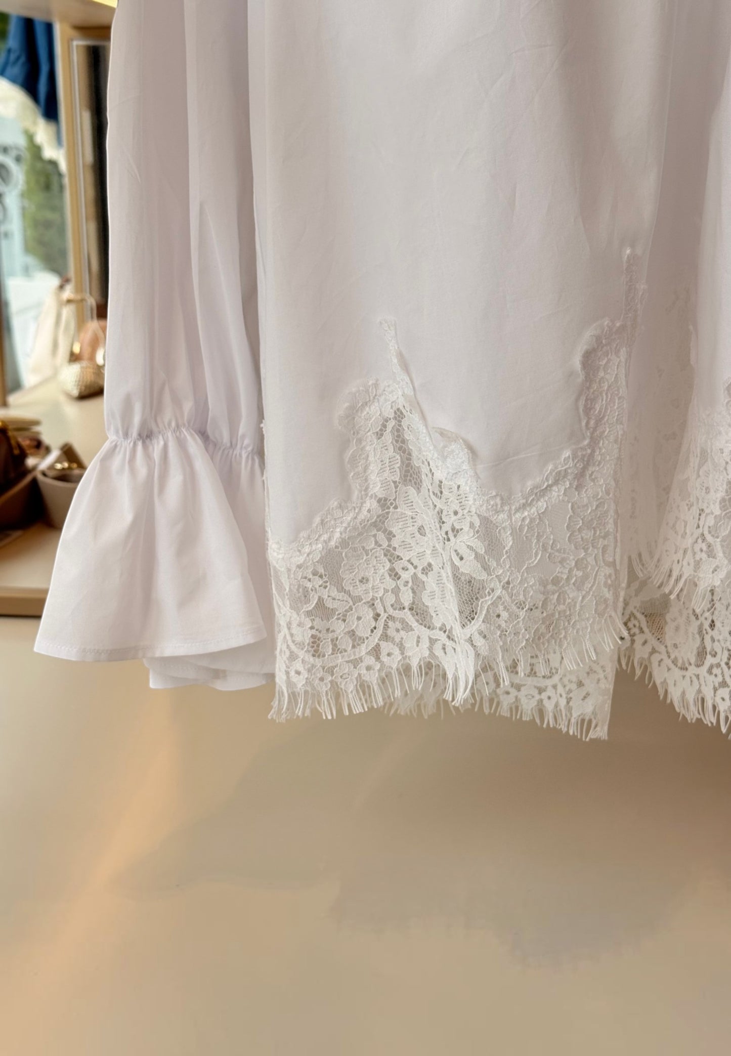 MINERVA - T-shrit Manica Lunga Pizzo Bianco