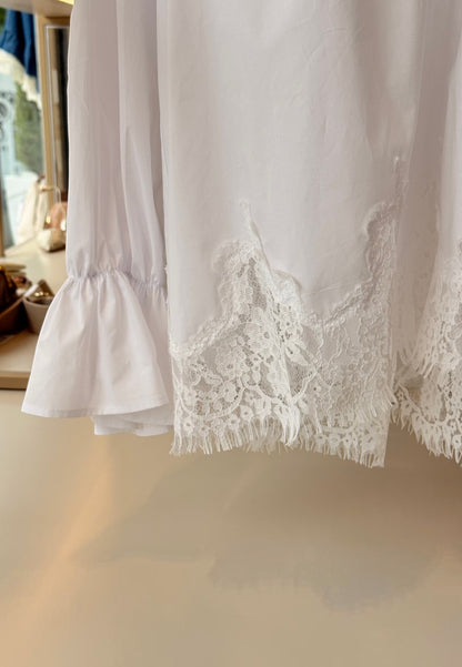 MINERVA - T-shrit Manica Lunga Pizzo Bianco
