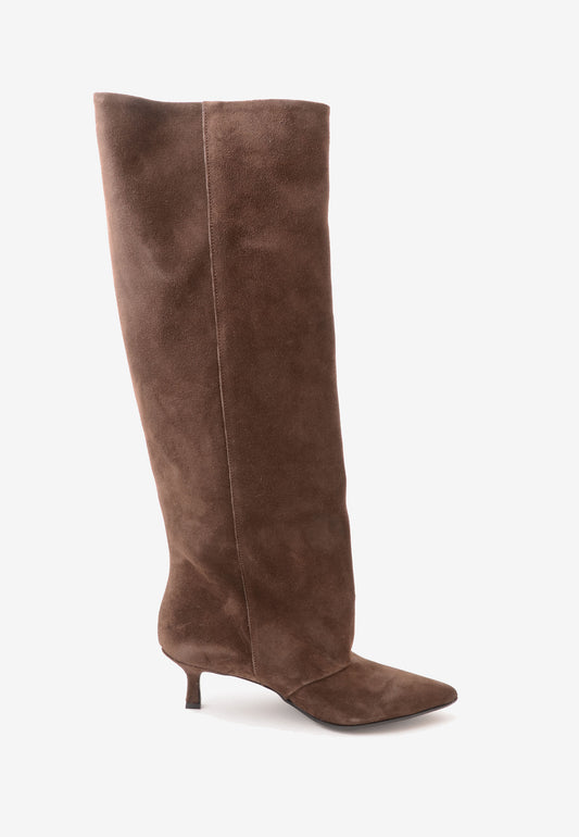 DIVINE FOLLIE - Stivale Alto Camoscio Tacco Basso Moro