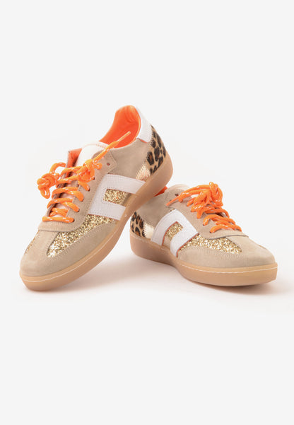 DIVINE FOLLIE - Sneakers Glitter Animalier Arancio