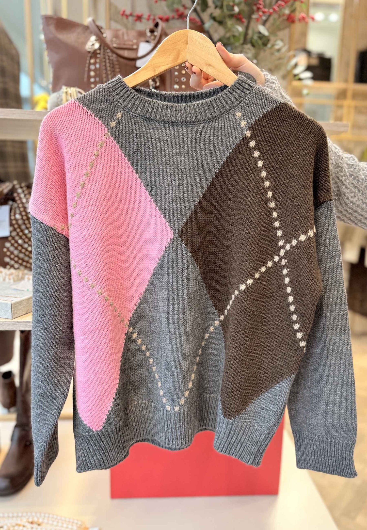 MOTEL - Pullover Rombi Rosa Lime