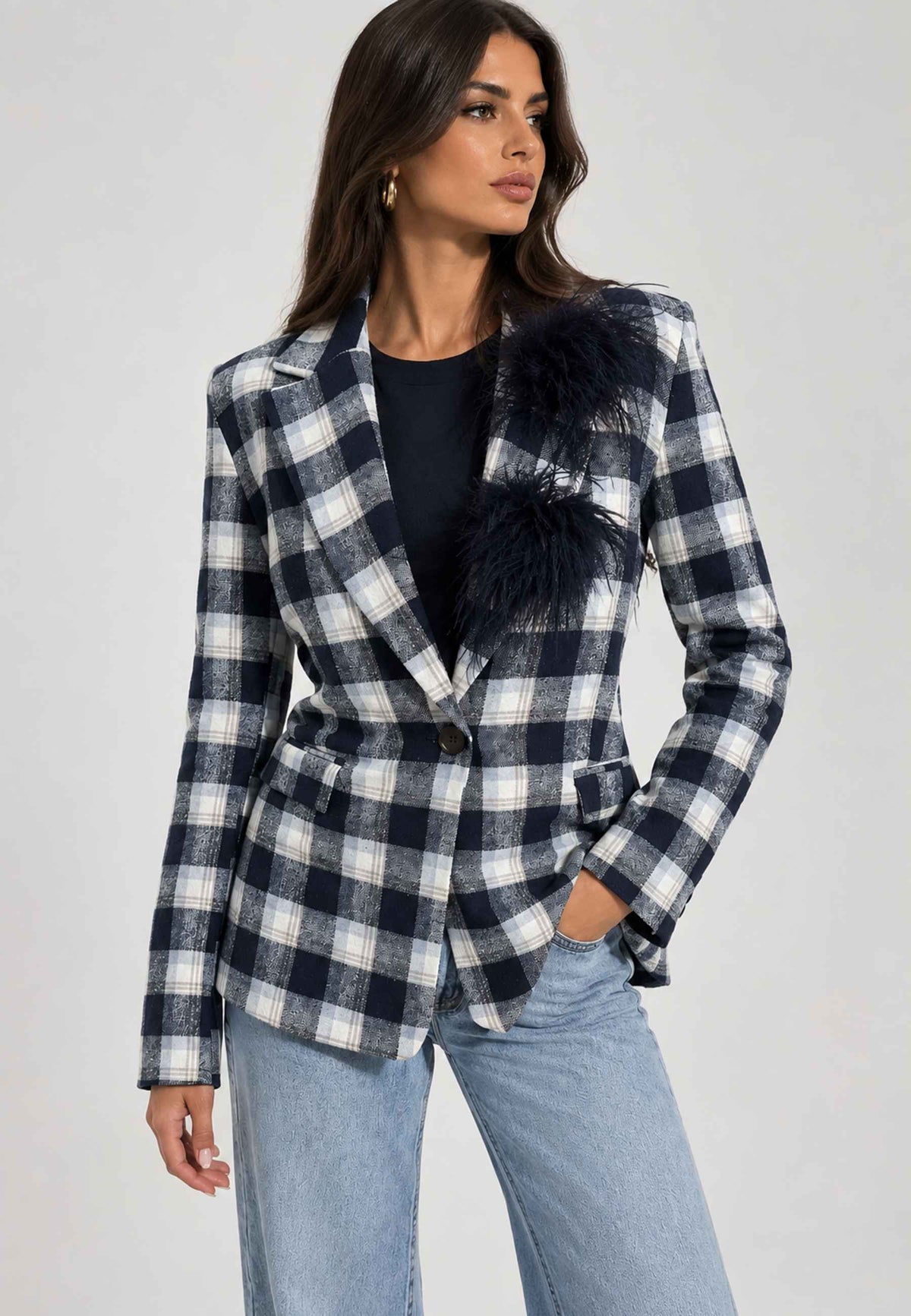 MOTEL - Blazer A Quadri Blu