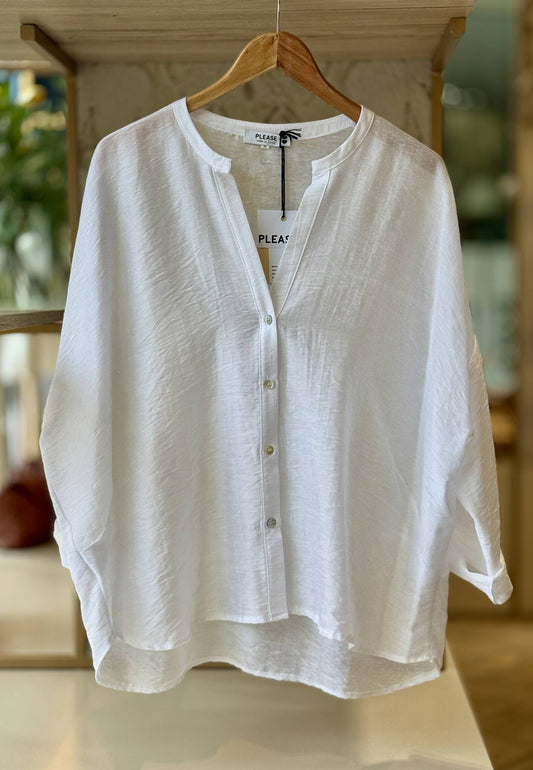 PLEASE - Camicia Coreana Bianco
