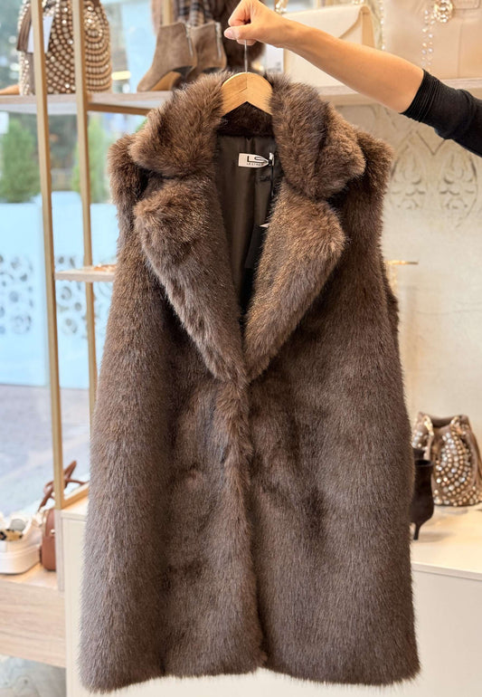 LE STREGHE - Gilet Lungo Ecopelliccia Moro