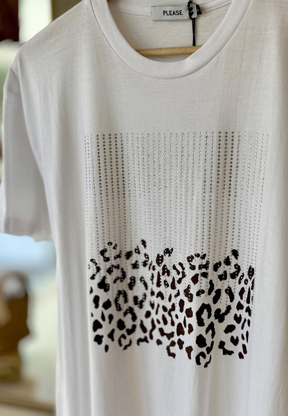 PLEASE - T-shirt Strass Bianco