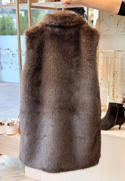 LE STREGHE - Gilet Lungo Ecopelliccia Moro