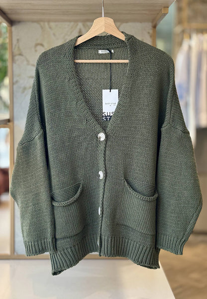 SUSY STAR CURVY - Cardigan Over Verde Militare