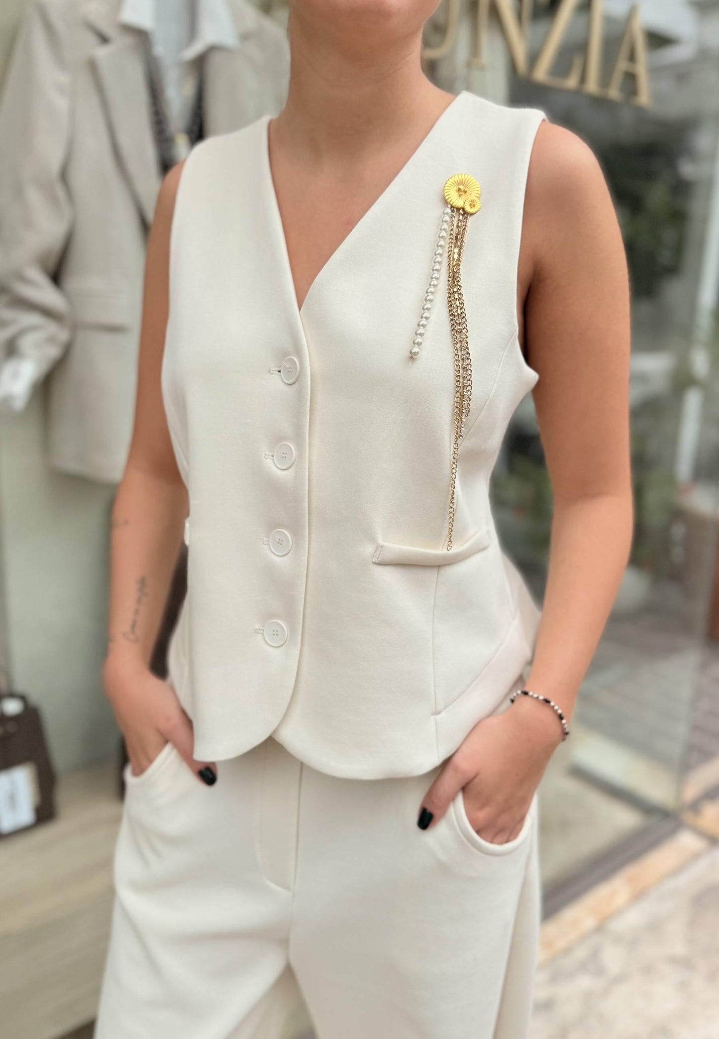 MOTEL - Gilet Charms Neoprene Avorio