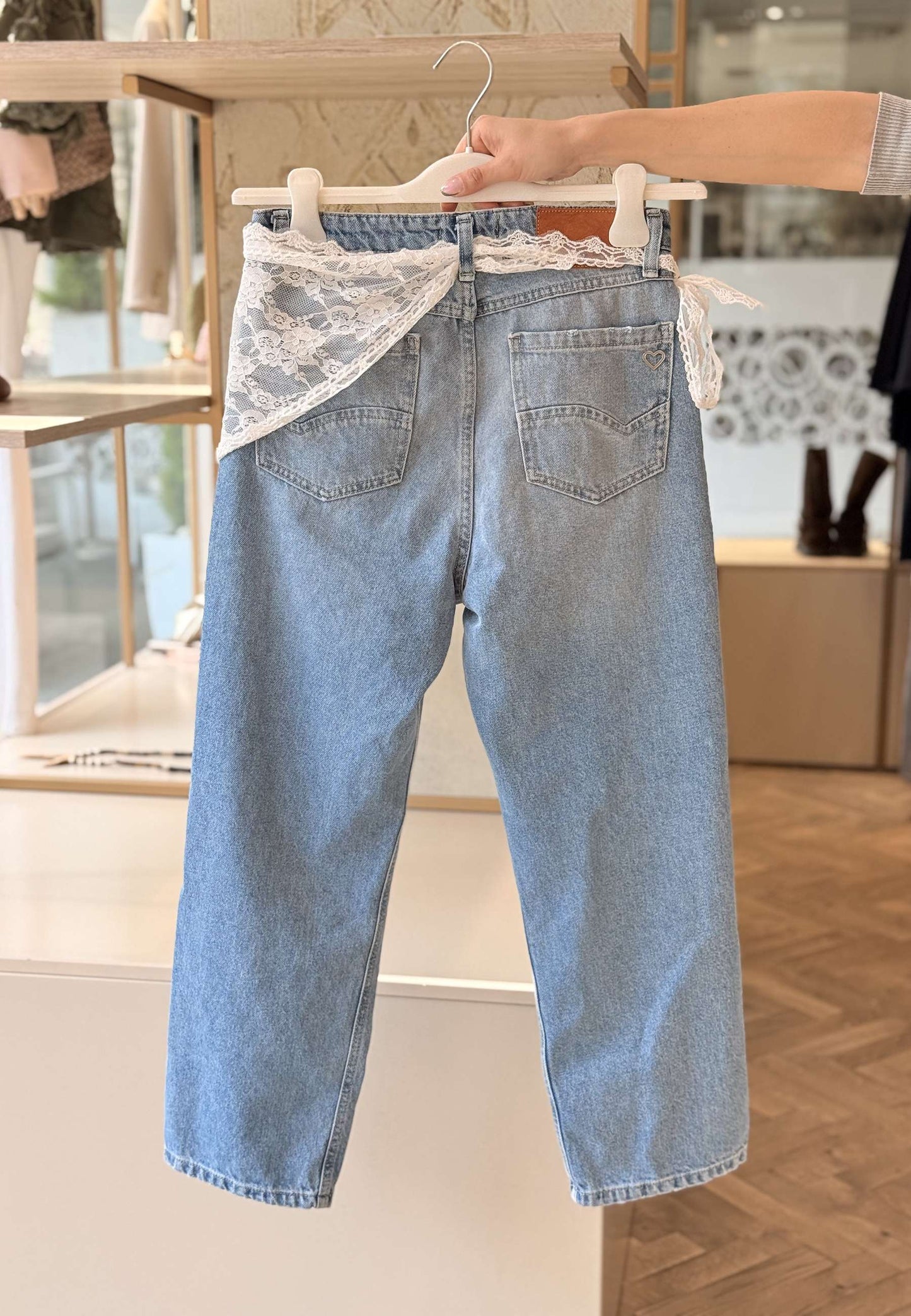 PLEASE - Jeans Strappo e Pizzo Denim