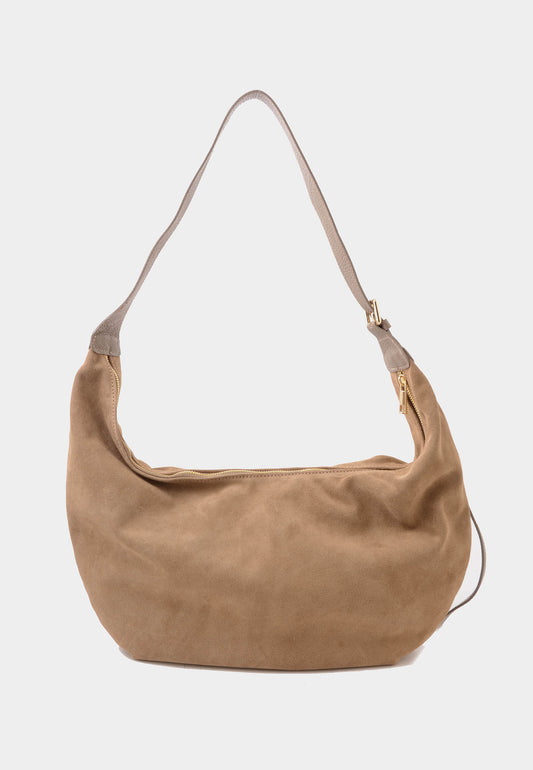 NUNZIA - Borsa Camoscio Grande A Spalla Beige