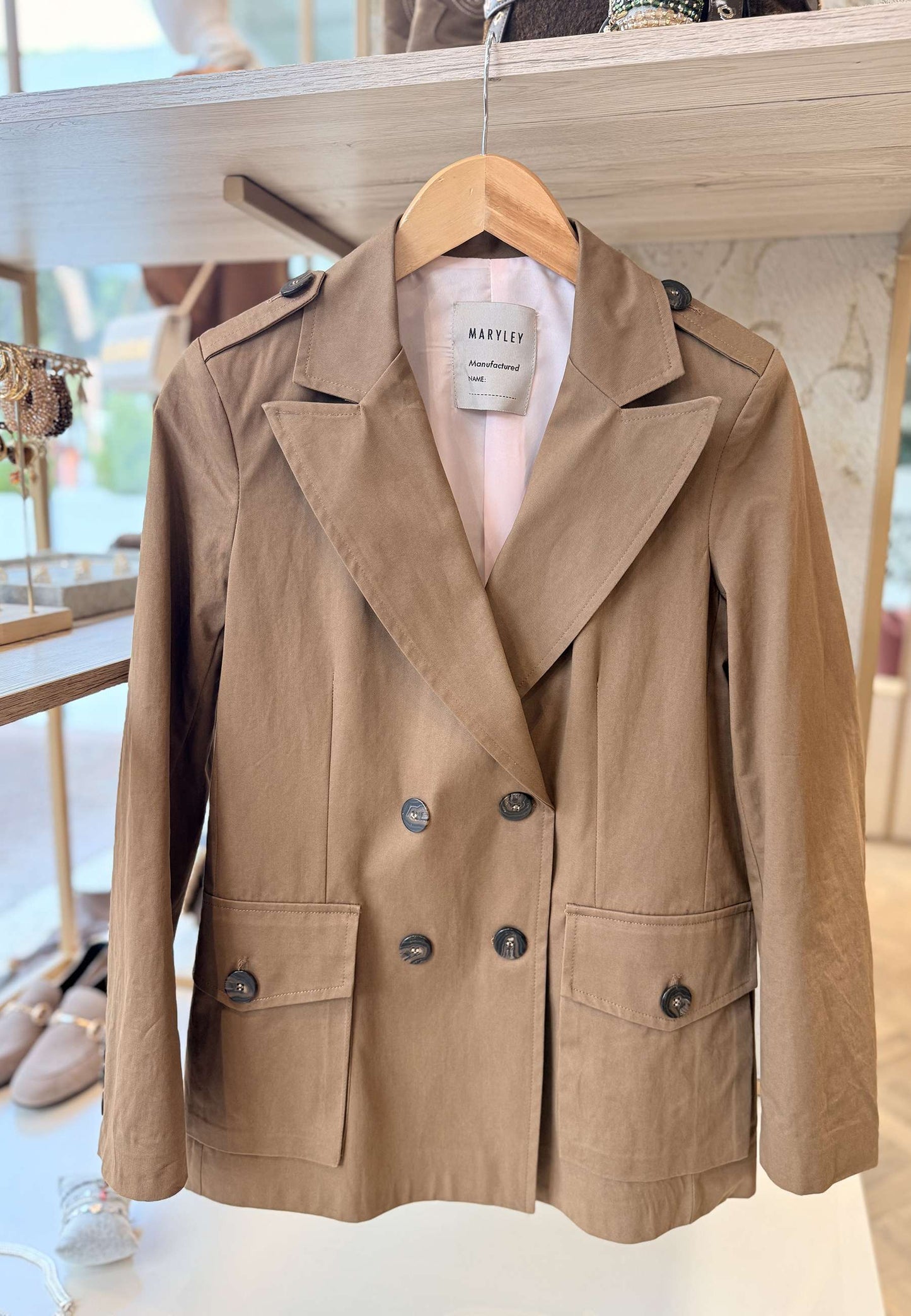 MARYLEY - Blazer Doppiopetto Con Mostrine Kaki