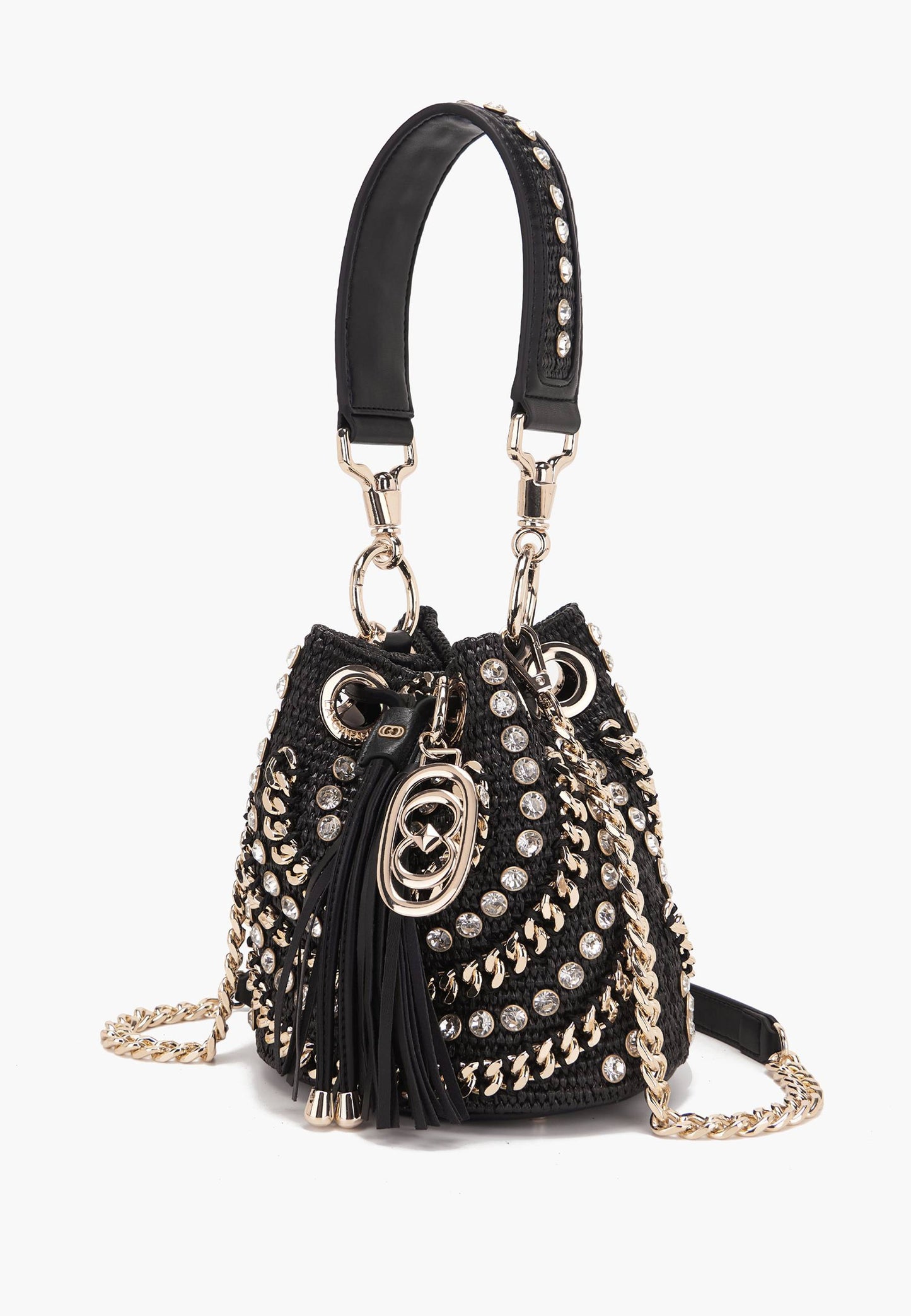 LA CARRIE - Secchiello Piccolo Mirror Raffia Nero