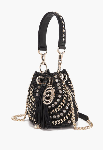 LA CARRIE - Secchiello Piccolo Mirror Raffia Nero