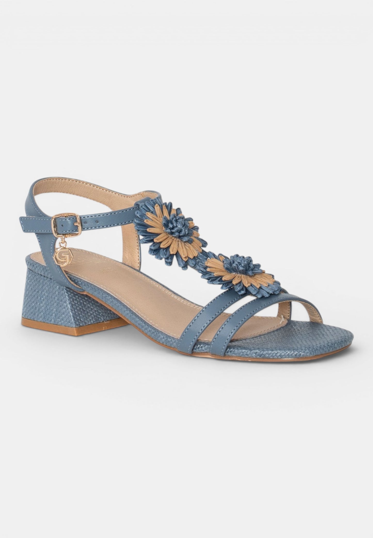 GOLD&GOLD - Sandalo Raffia e Fiori Celeste