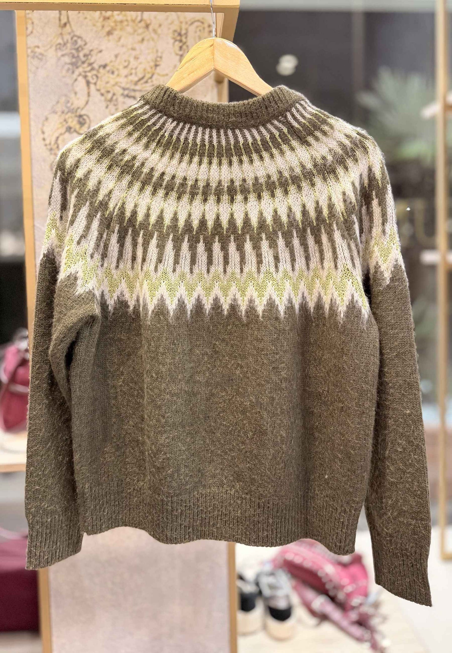 MOTEL - Maglione Girocollo Jacquard Oliva