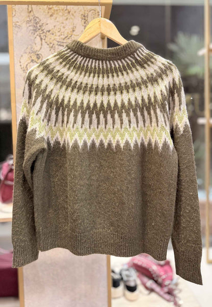 MOTEL - Maglione Girocollo Jacquard Oliva