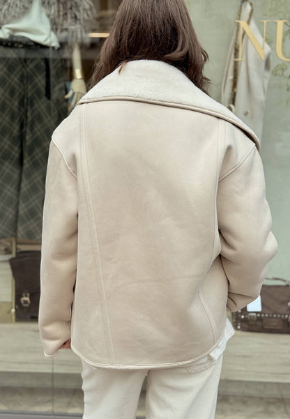 ALEX & MAX - Giacca Biker In Ecomontone Panna