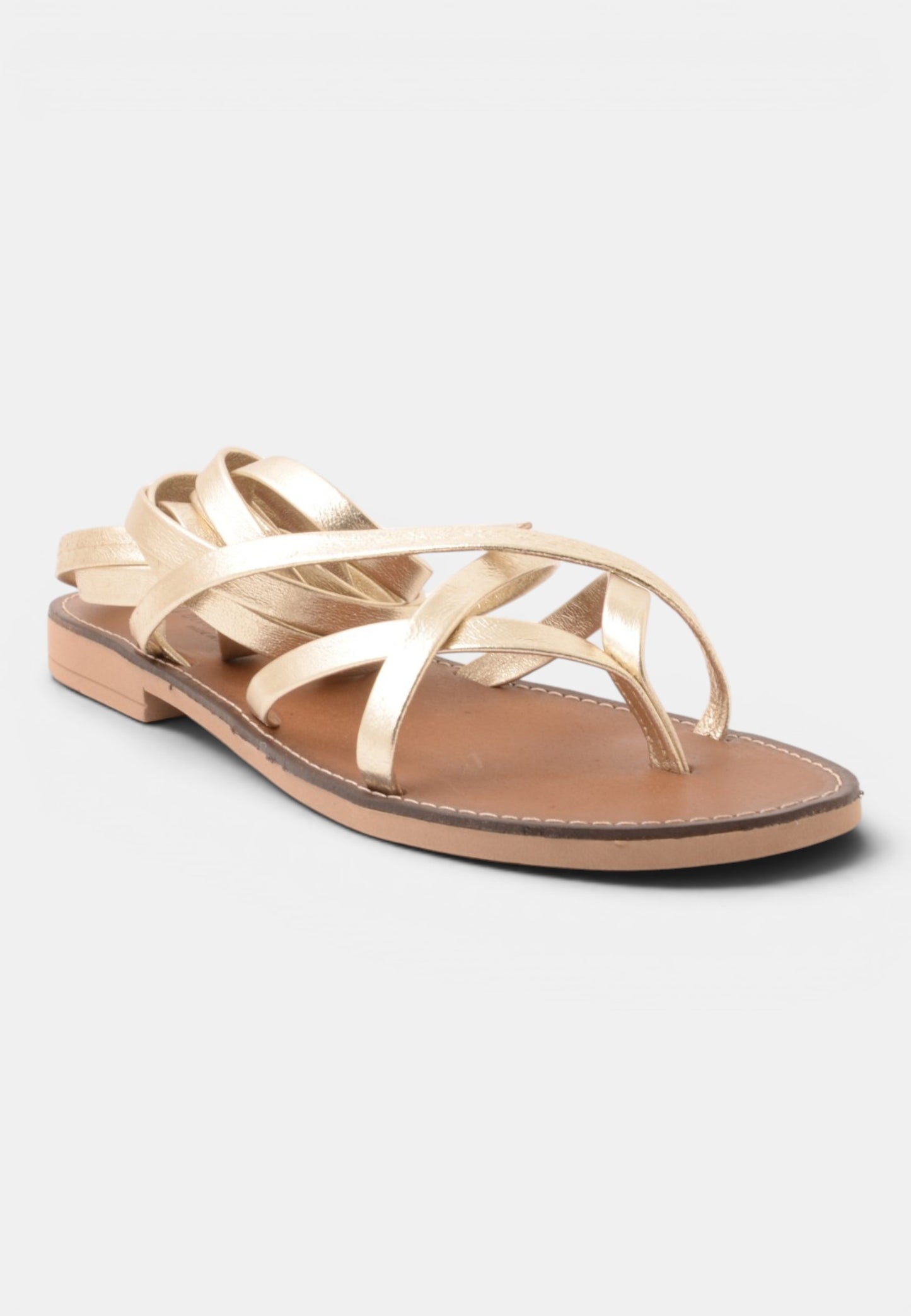DIVINE FOLLIE - Sandali Piatti in Pelle Laminata Oro