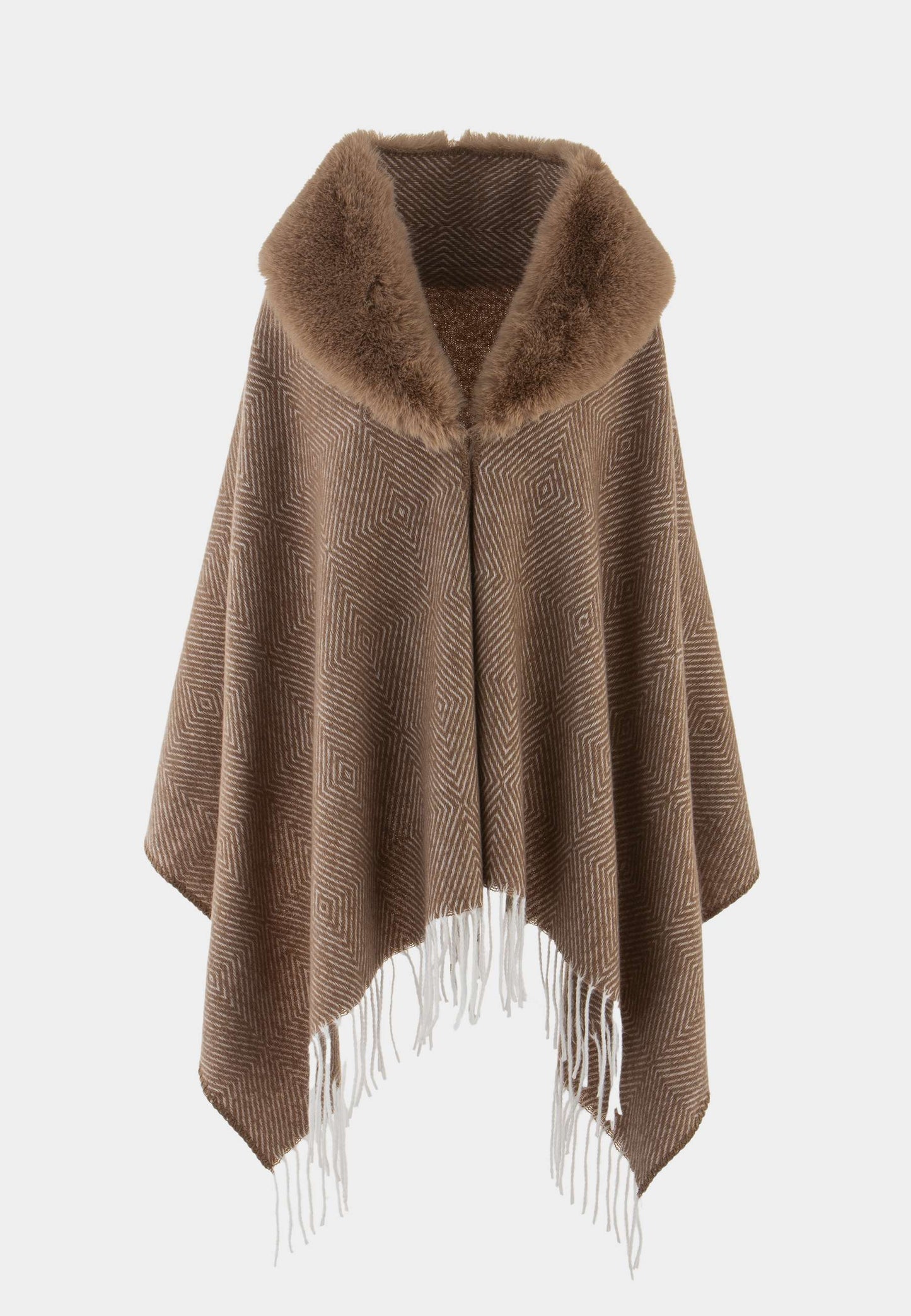 ALEX MAX - Poncho Scialle Con Collo Ecopelliccia Taupe