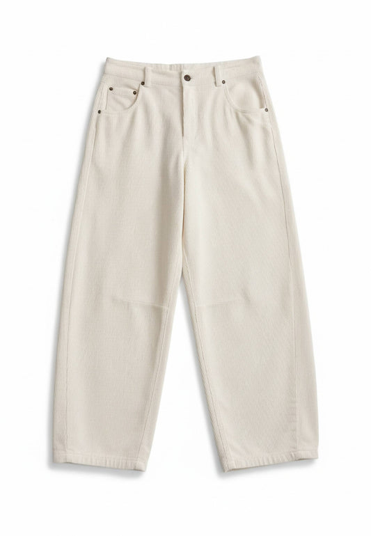 MOTEL - Pantalone Barrel A Costine Avorio