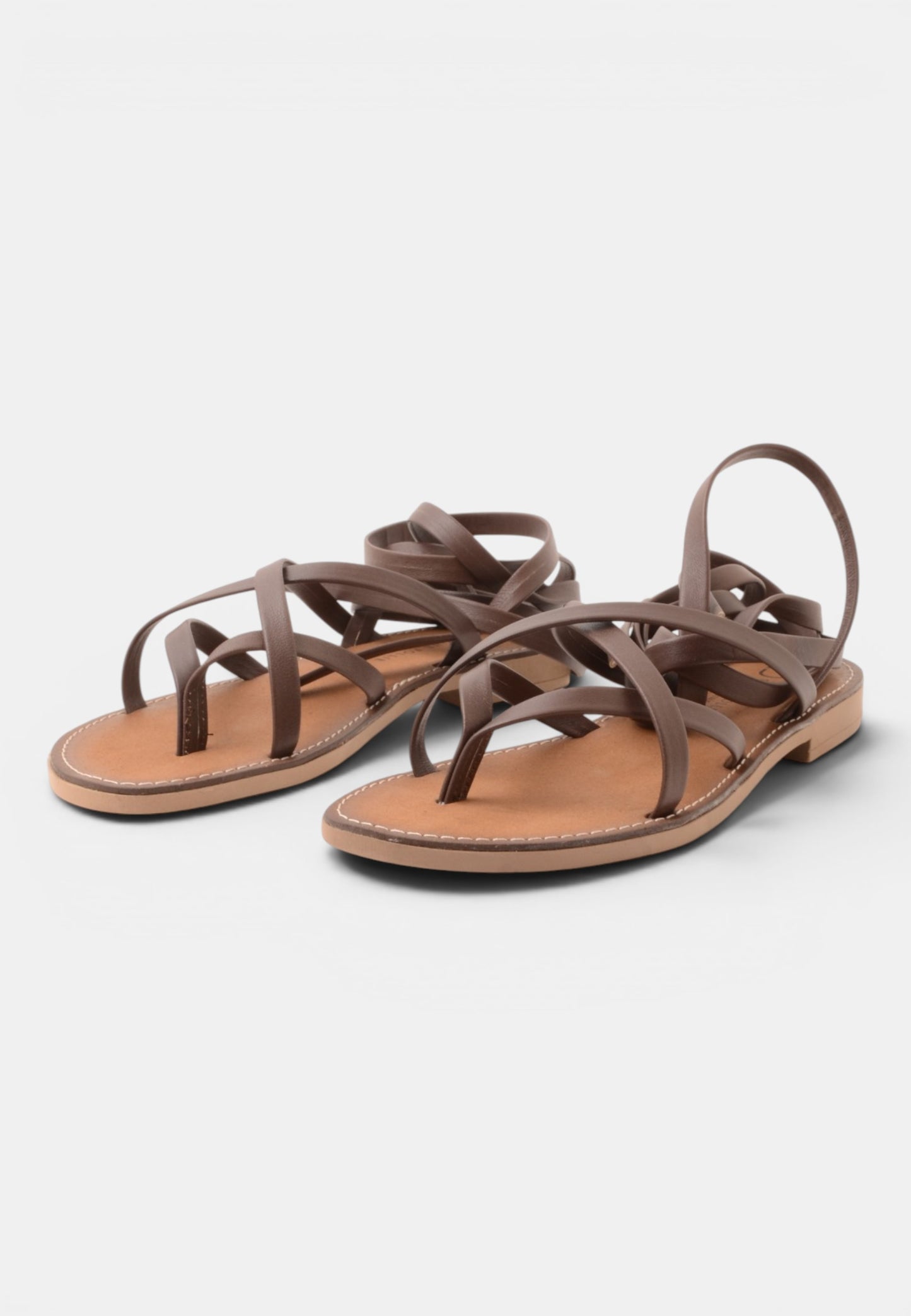 DIVINE FOLLIE - Sandali Piatti in Pelle Marrone