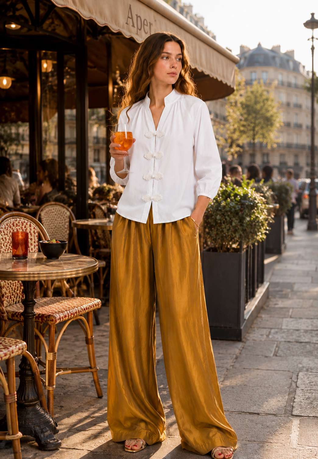MINERVA - Pantalone Palazzo In Tessuto Fluido Zafferano