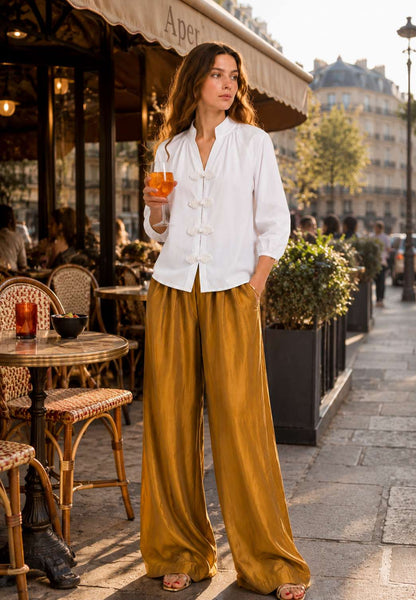 MINERVA - Pantalone Palazzo In Tessuto Fluido Zafferano