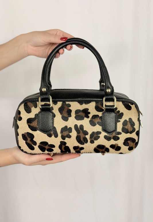 NUNZIA - Borsa A Mano HANNA Cavallino Nero Leopardato