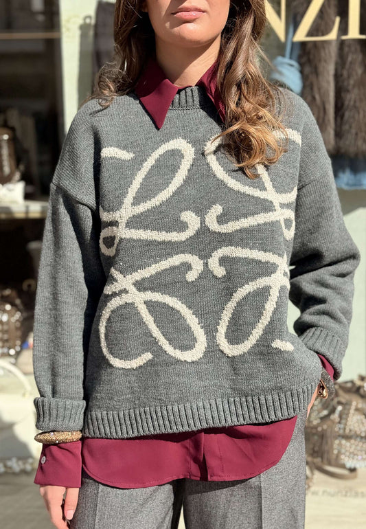 MOTEL - Pullover Disegno Girocollo Grigio