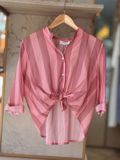 MOTEL - Camicia A Righe Rosa/Malva