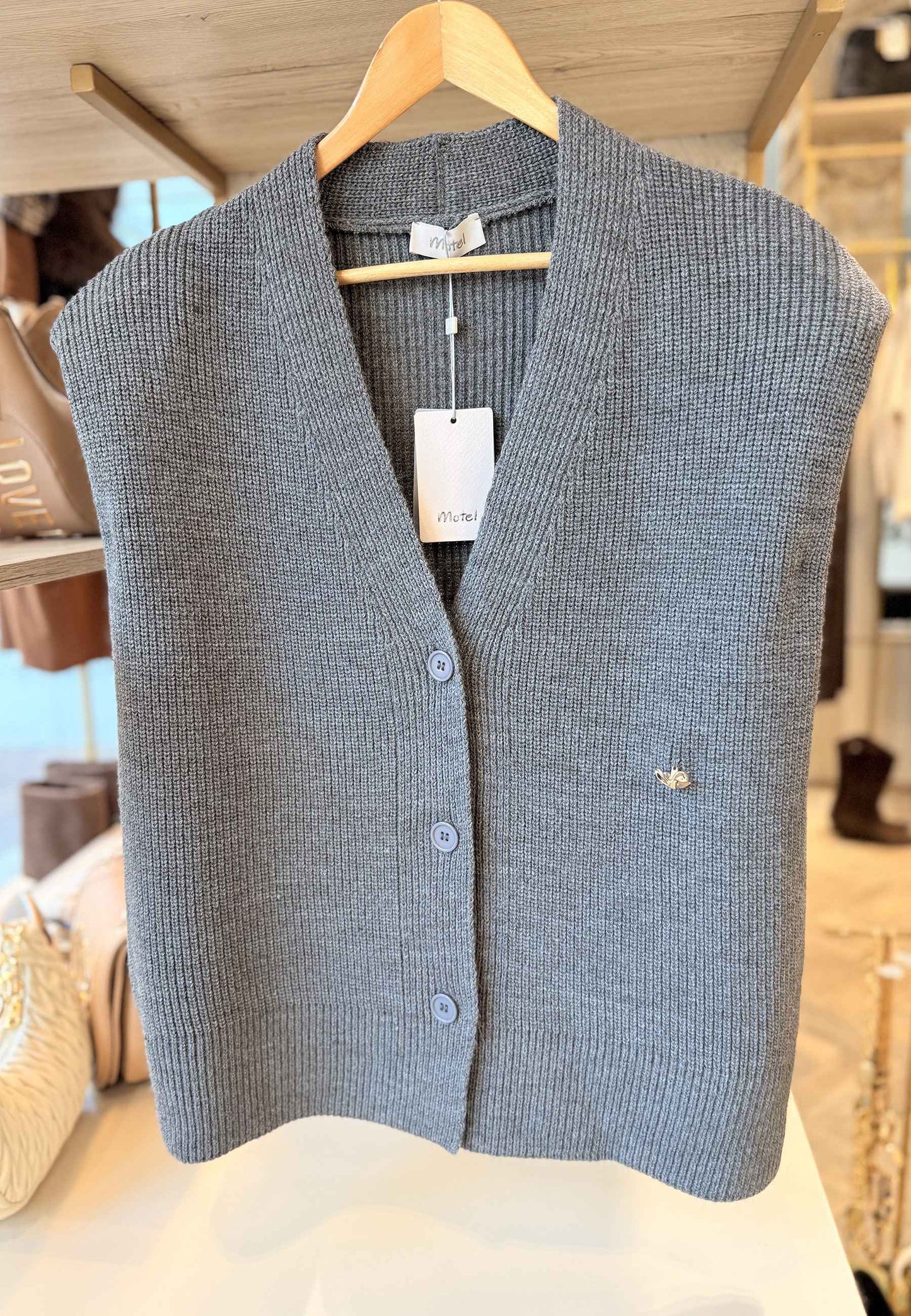 MOTEL - Cardigan Gilet Over Spalline Grigio