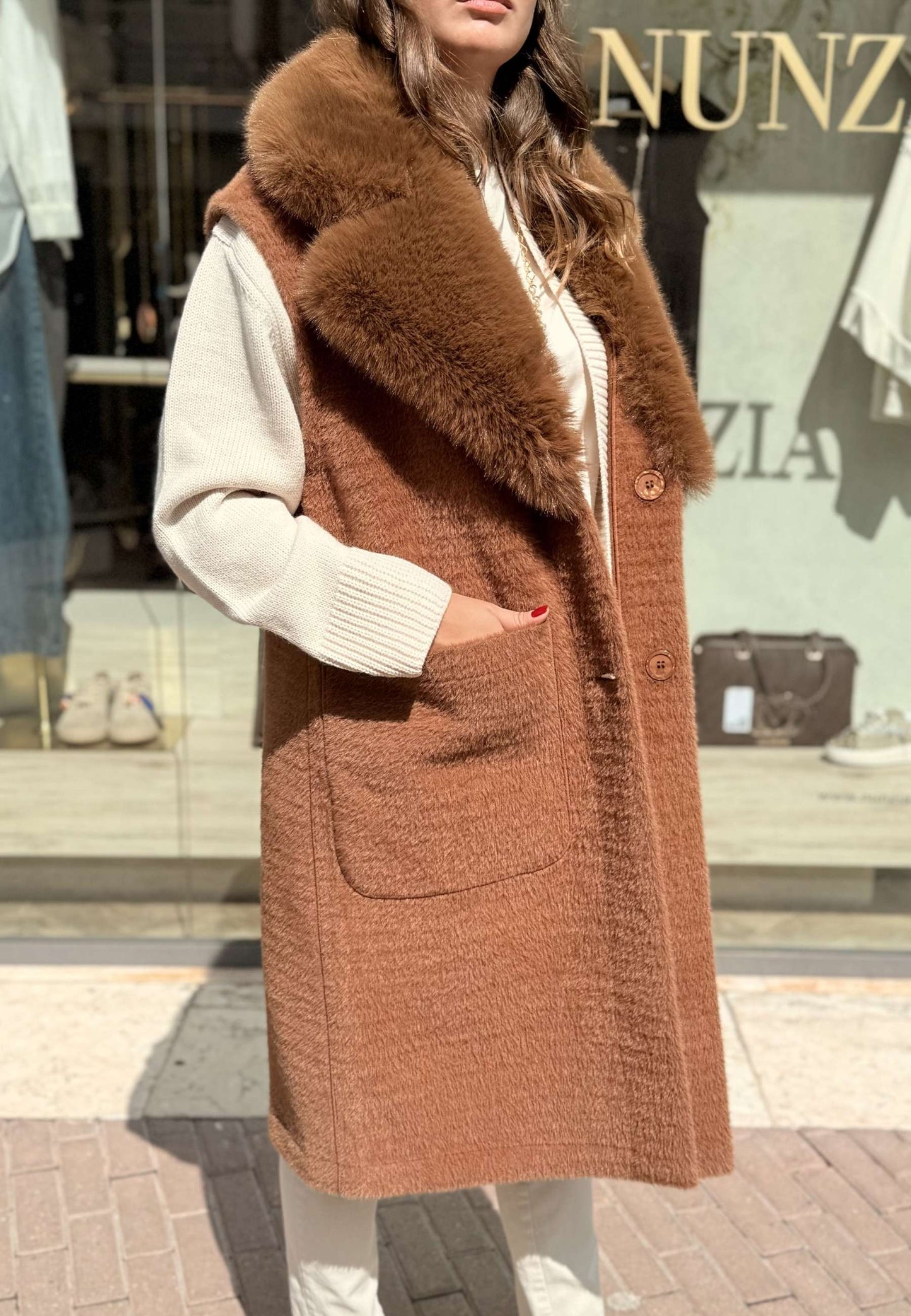 ALEX & MAX - Gilet Ecopelliccia Reverse Cammello